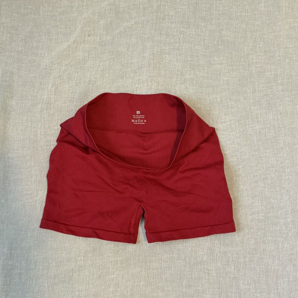 Red Scrunch Butt Gym Shorts High Waist Seamless Workout Shorts Medium